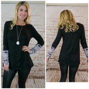 Chris & Carol, Black Long Sleeve Shirt With Contrast Tribal Cuffs
